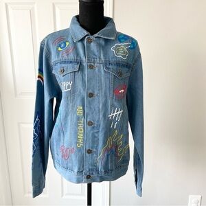 NWT Brooklyn Cloth Streetwear Graffiti Denim Button Up Jean Jacket